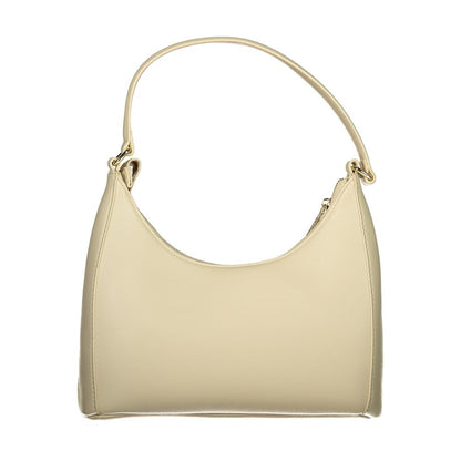 Beige Polyurethane Women's Bag with Adjustable Shoulder Strap