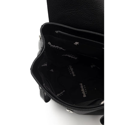 Black Leather Women Backpack