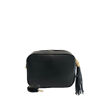 Black Cowhide Leather Women Crossbody