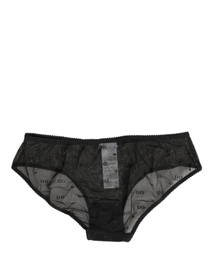 Black Sheer Mesh Lace Logo Brief Panty Underwear