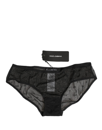 Black Sheer Mesh Lace Logo Brief Panty Underwear