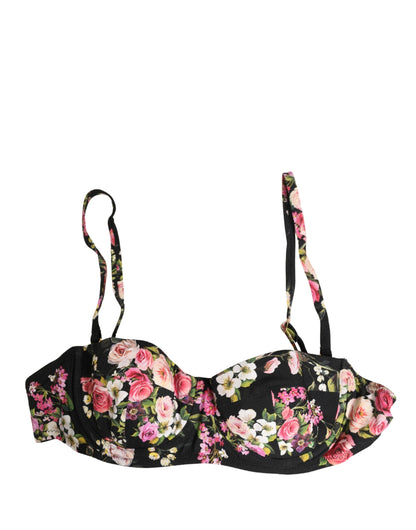 Black Floral Padded Balconnet Bra Underwear