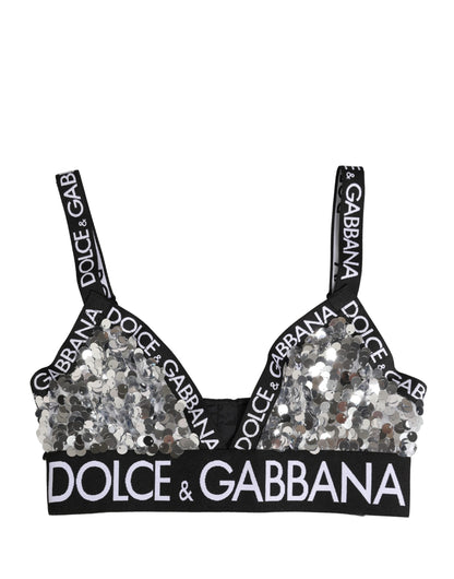 Silver Sequined Triangle Soft Cup Bra Underwear