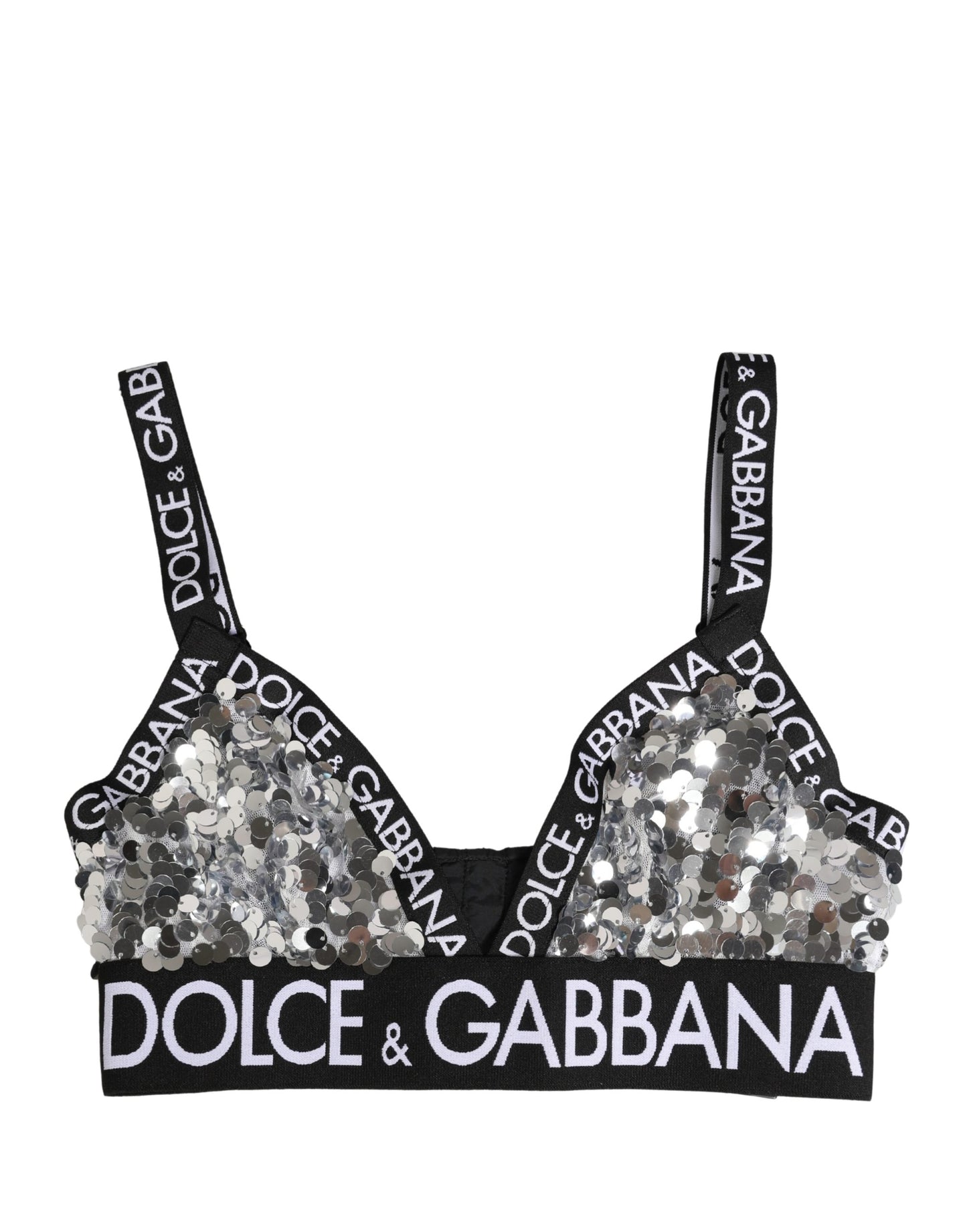 Silver Sequined Triangle Soft Cup Bra Underwear