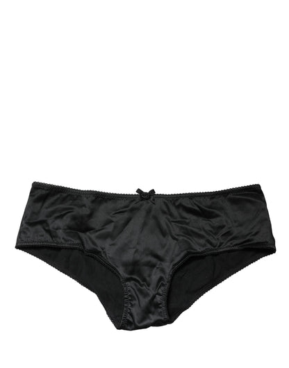 Black Silk Stretch Mid Waist Brief Panty Underwear