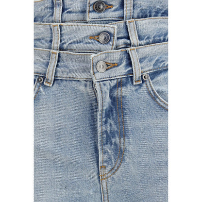 Blue Cotton Flared Jeans