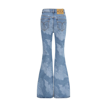 Blue Cotton Flared Jeans