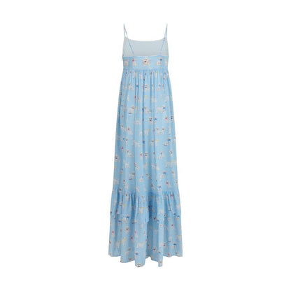 Blue Viscose Long Dress