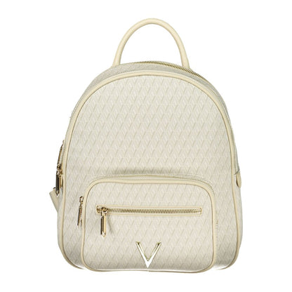 Beige Polyurethane Women's Backpack with Adjustable Straps