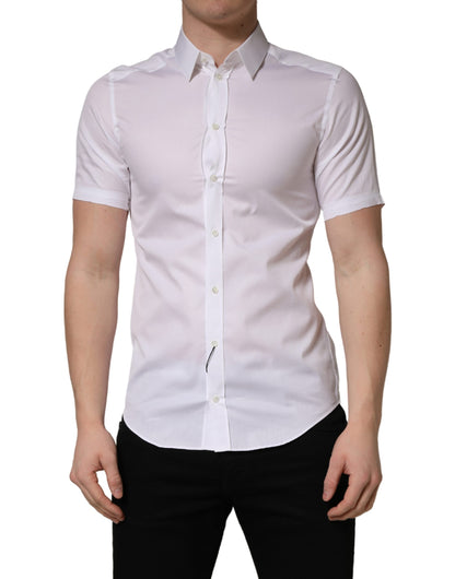 White Cotton Short Sleeves Button Down Shirt