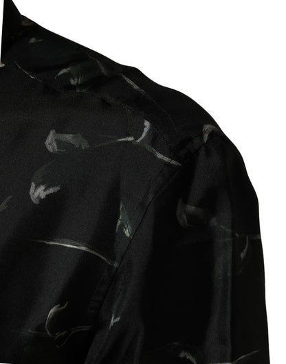 Black Floral Print Long Sleeves Casual Shirt