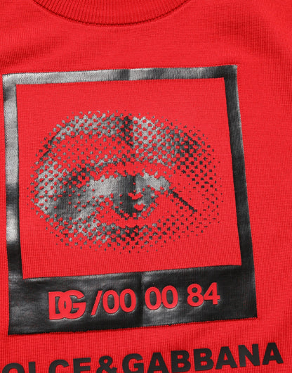 Red Eye Print Crew Neck Pullover Sweater