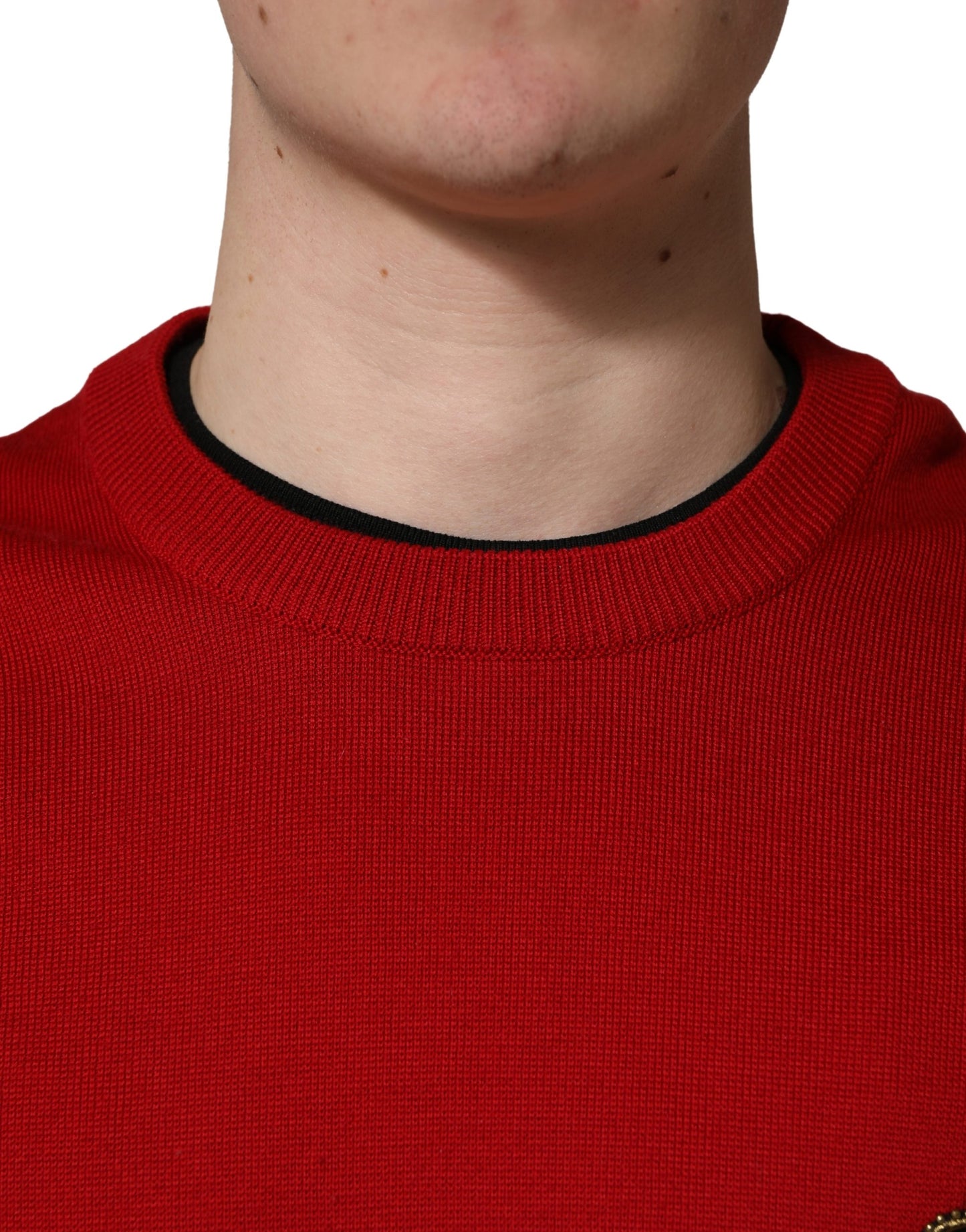 Red Wool DG Crest Crew Neck Pullover Sweater