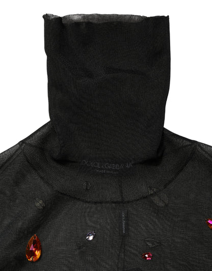 Black Crystal Embellished TurtleNeck Sweater