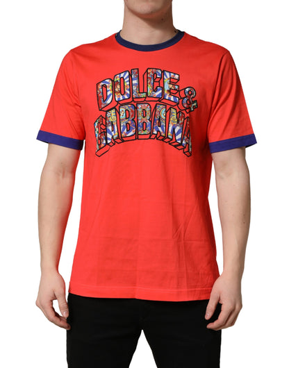 Orange Logo Print Cotton Crew Neck T-shirt