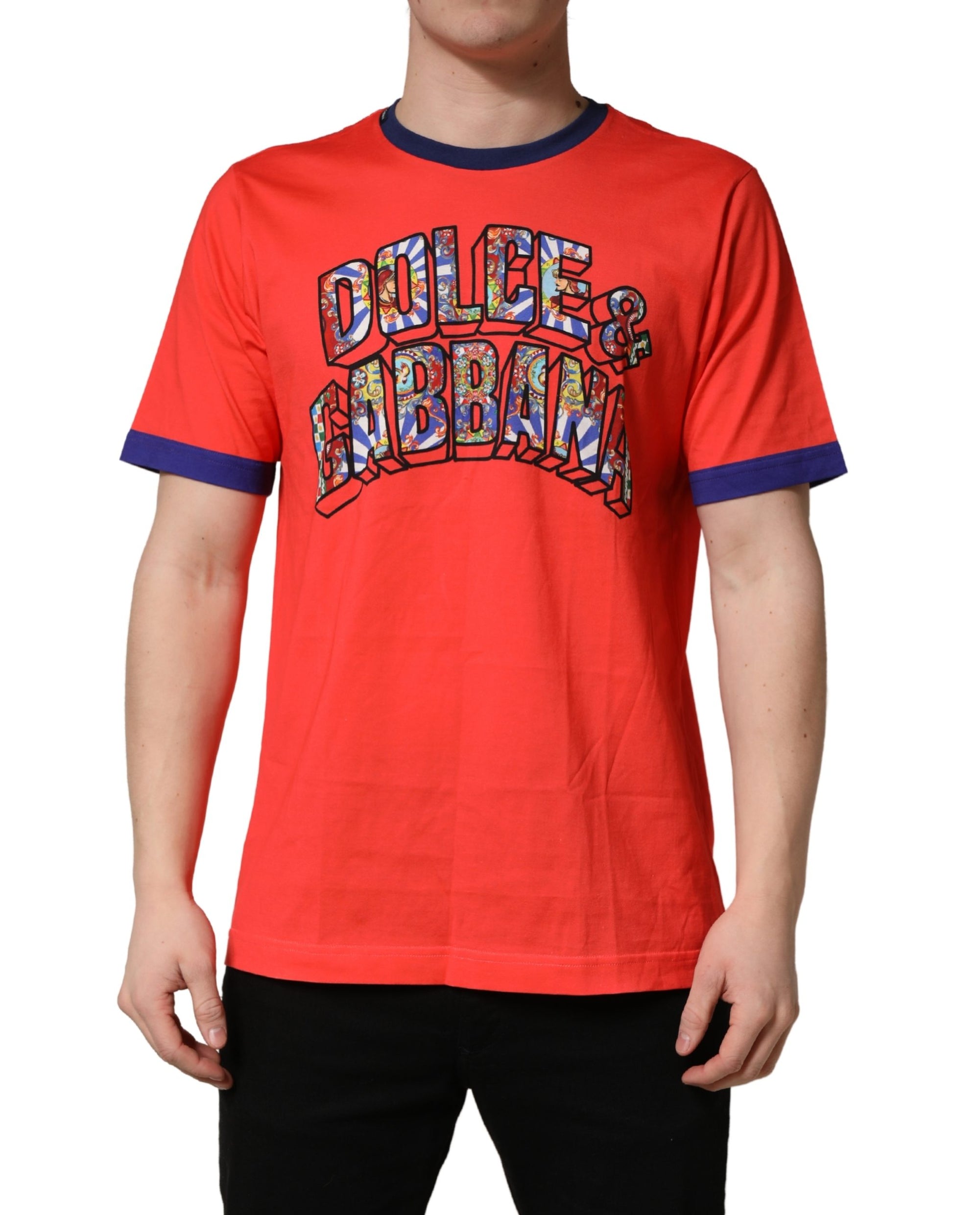 Orange Logo Print Cotton Crew Neck T-shirt