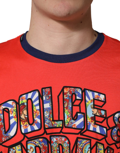 Orange Logo Print Cotton Crew Neck T-shirt