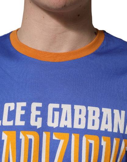 Blue Pasta Graphic Print Cotton Men Crewneck T-shirt