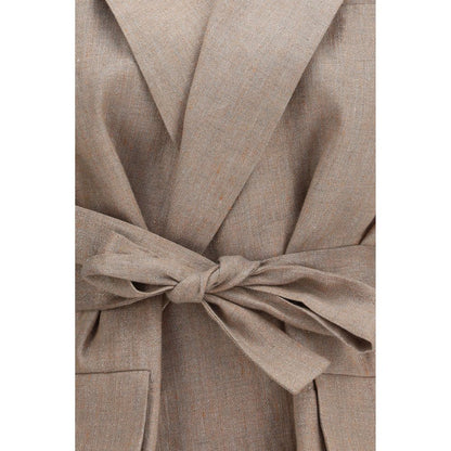 Beige Linen Sleveless Jacket