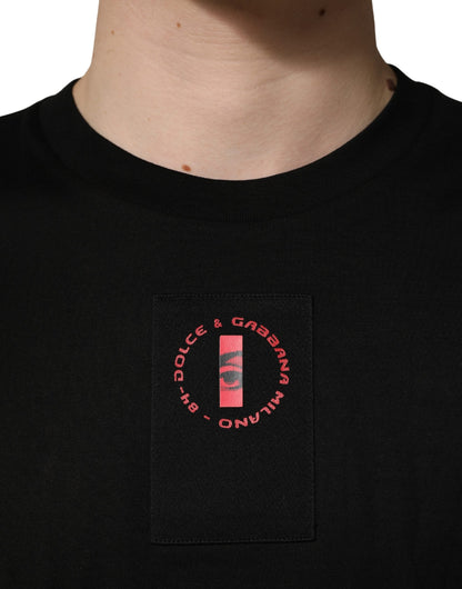 Black Cotton Jersey Logo Patch Crew Neck T-shirt