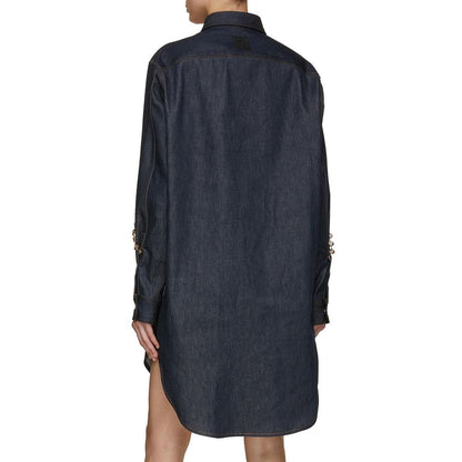 Blue Cotton Casual Dress