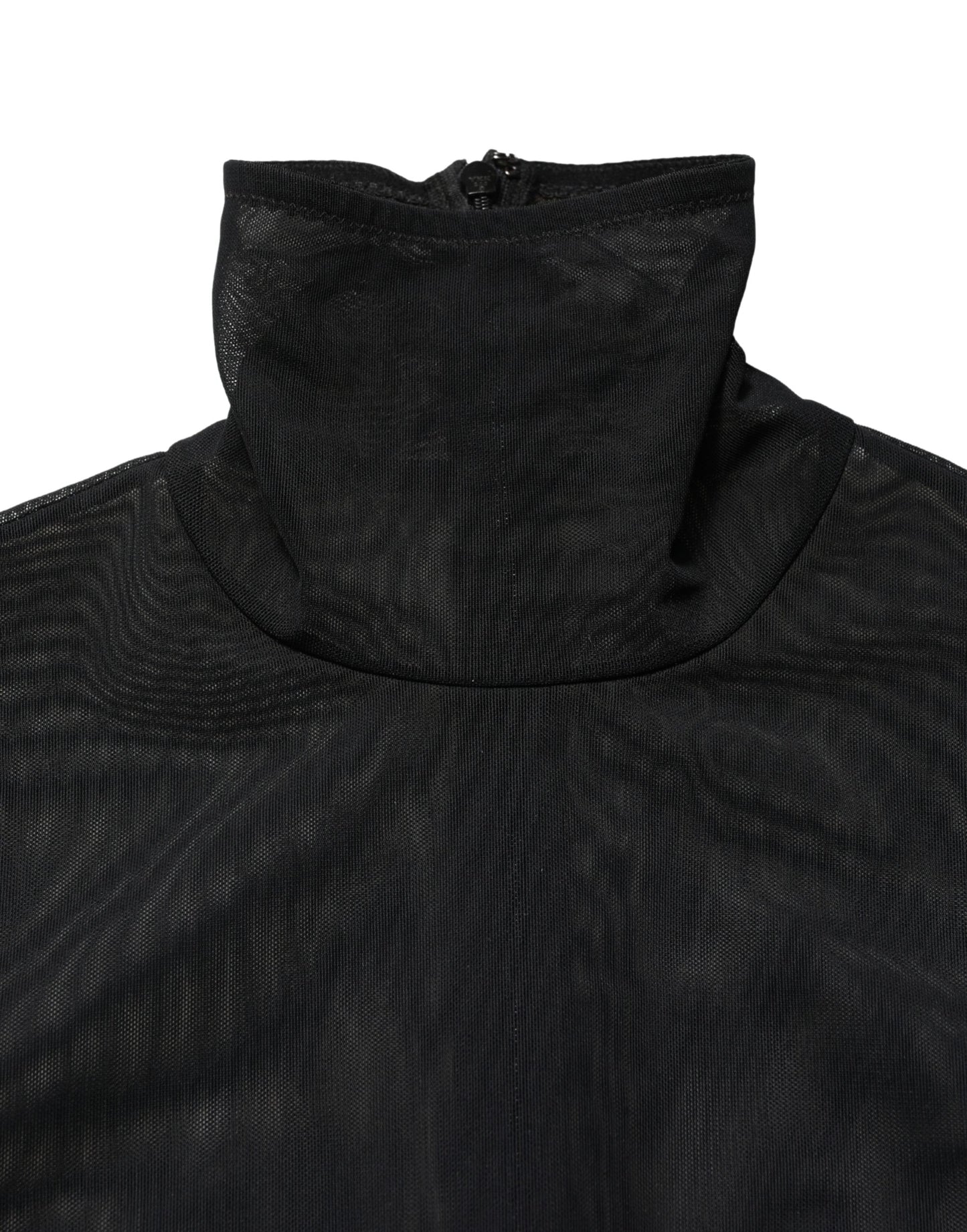 Black Nylon Sheer Turtleneck Jumpsuit Dress