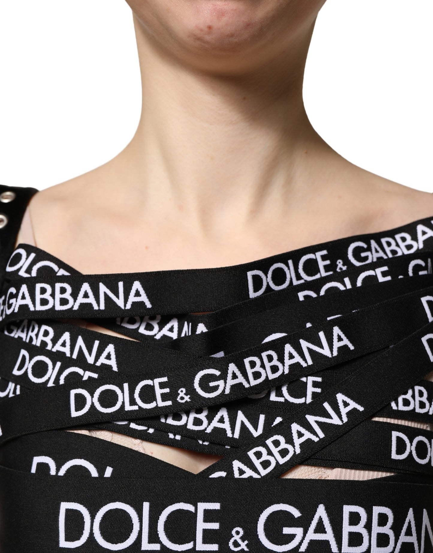 Black Logo Tape Cutout Bodycon Sheath Dress