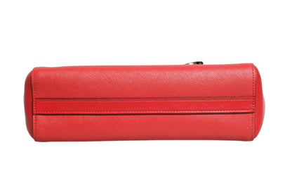 Red Saffiano Lux and Soft Leather Small Tote