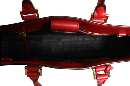 Red Saffiano Lux and Soft Leather Small Tote