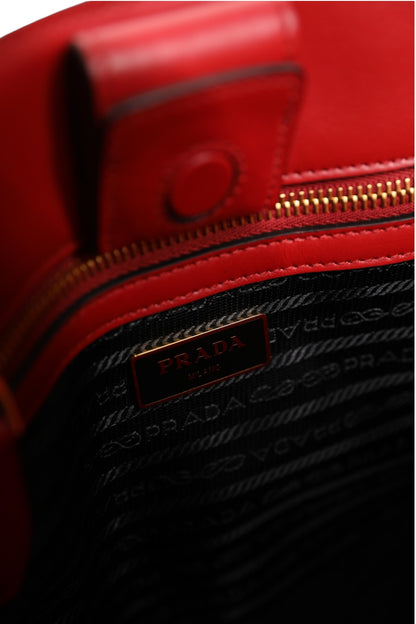 Red Saffiano Lux and Soft Leather Small Tote
