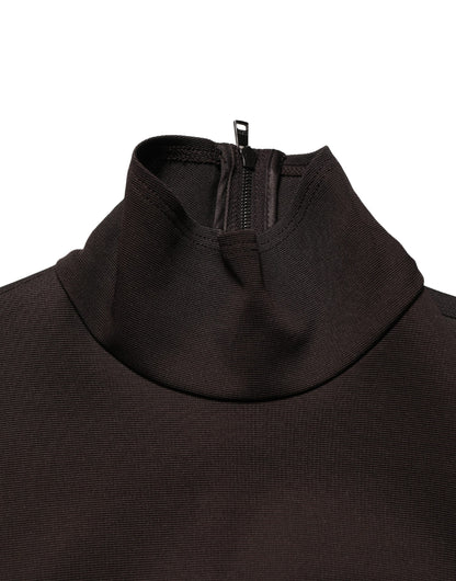 Brown Turtleneck Jersey Long Maxi Dress