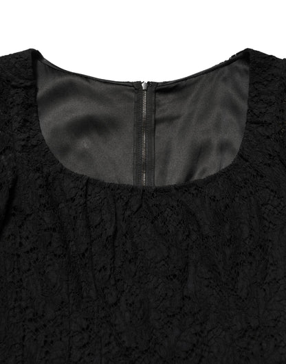 Black Lace Square Neck LongSleeve Maxi Dress