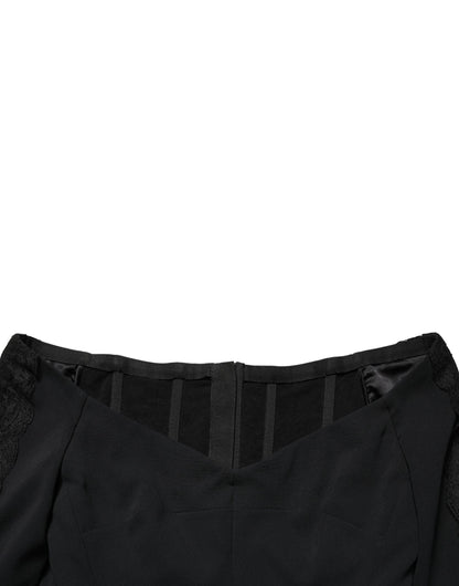 Black Silk Button Bodice Sheath Maxi Dress