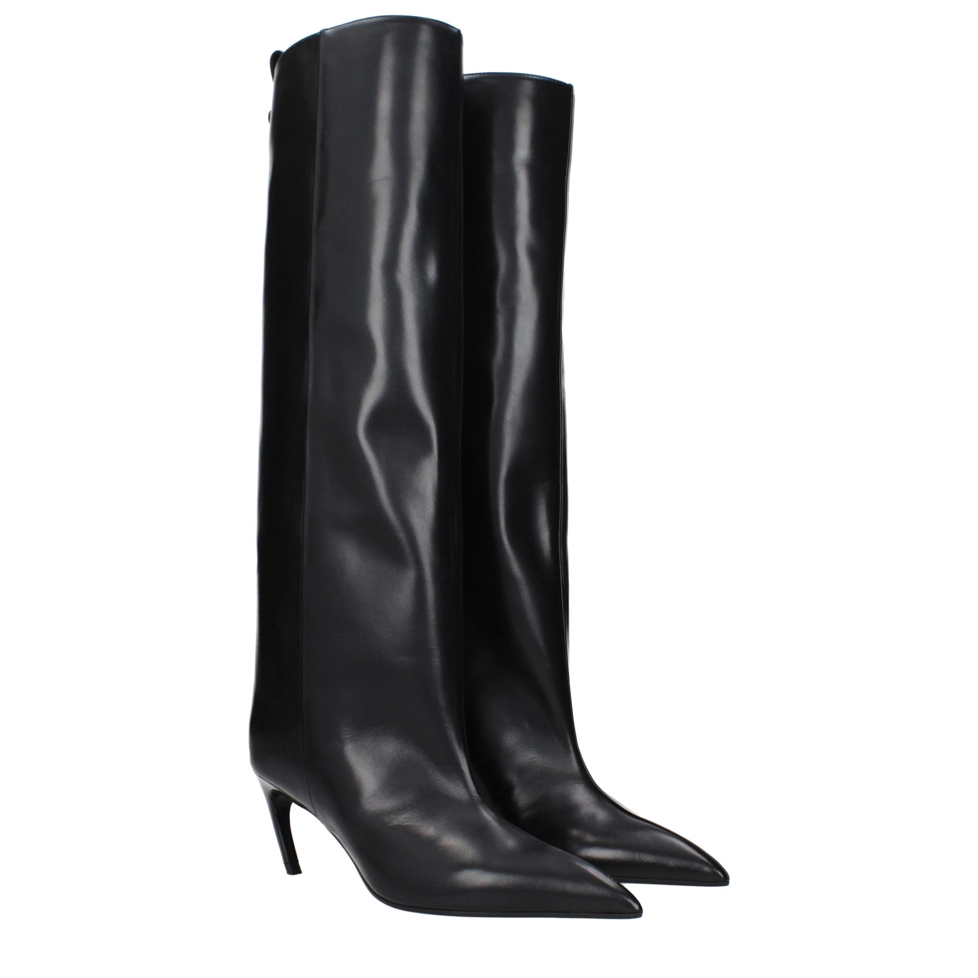 Black Leather High Heel Boots