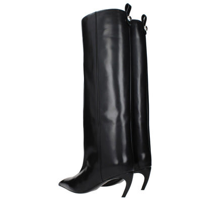 Black Leather High Heel Boots