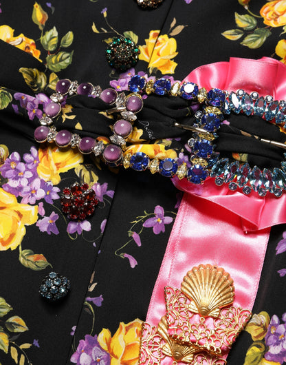 Black Purple Crystal Brooch Silk Midi Dress