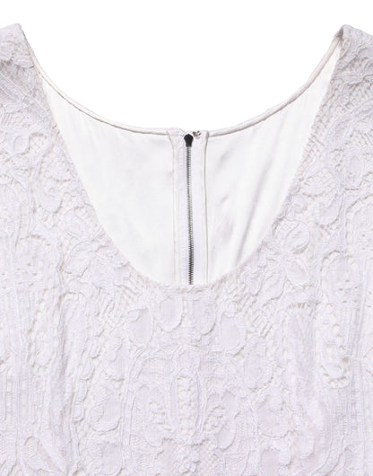 White Floral Lace Sleeveless Midi Dress