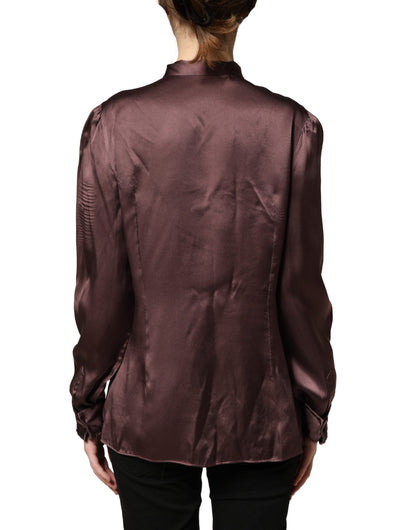 Violet Satin Long Sleeve Ascot Tie Shirt Top