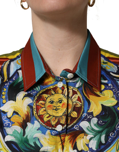 Multicolor Majolica Print Cotton Blouse Top