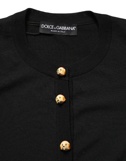 Black Wool Knitted Button Front Cardigan Sweater