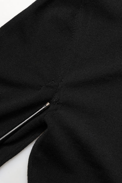 Black Wool Knitted Button Front Cardigan Sweater