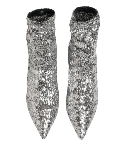Silver Sequined Short Boots Stretch Shoes