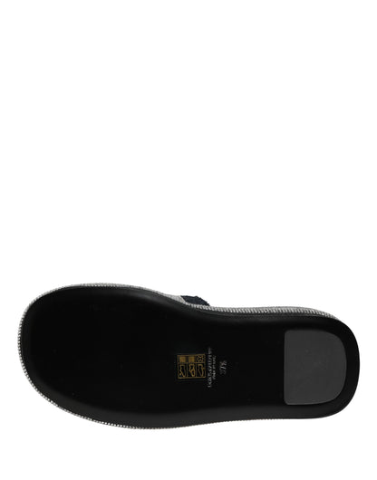 Black Crystal Embellished Platform Slides Shoes