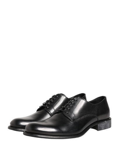 Black Calfskin Leather Derby Men Dress Shoes