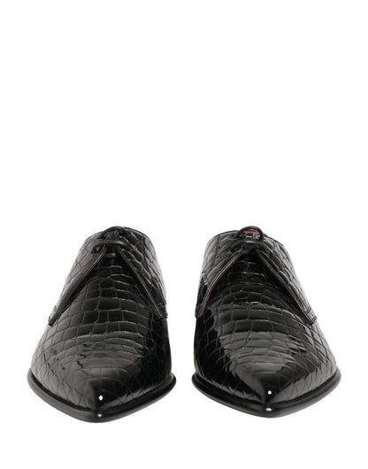 Black Exotic Leather Derby Men Dress Shoes