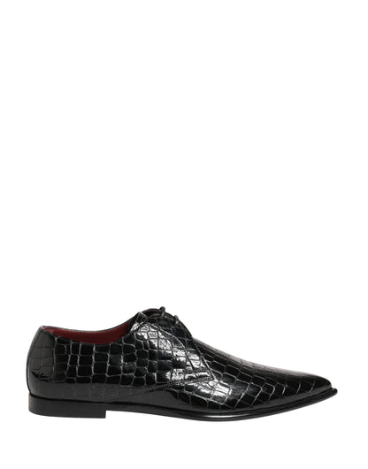 Black Exotic Leather Derby Men Dress Shoes
