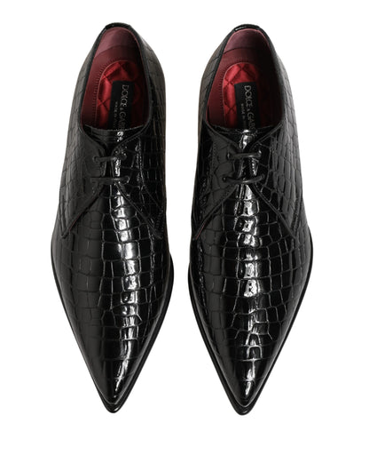 Black Exotic Leather Derby Men Dress Shoes