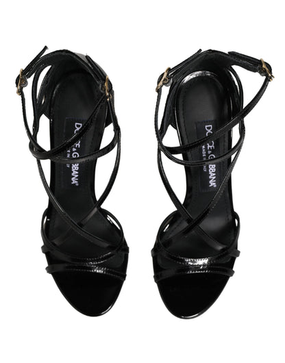 Black Leather Stiletto Heel Sandals Shoes