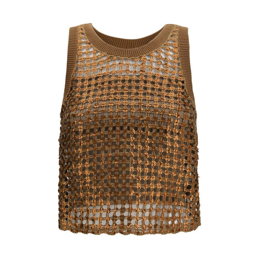Brown Silk Sleeveles T-Shirt