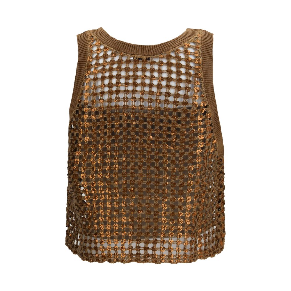 Brown Silk Sleeveles T-Shirt